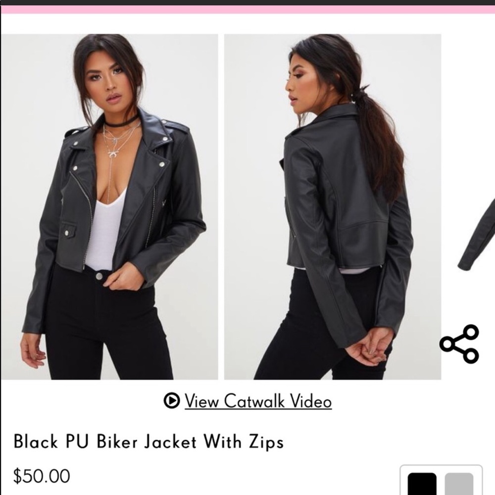 PLT Black PU zipper leather biker jacket